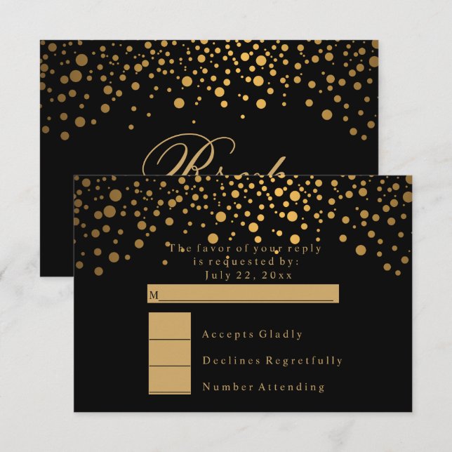 RSVP Stylish Confetti Gold Dot Wedding Invitation (Front/Back)