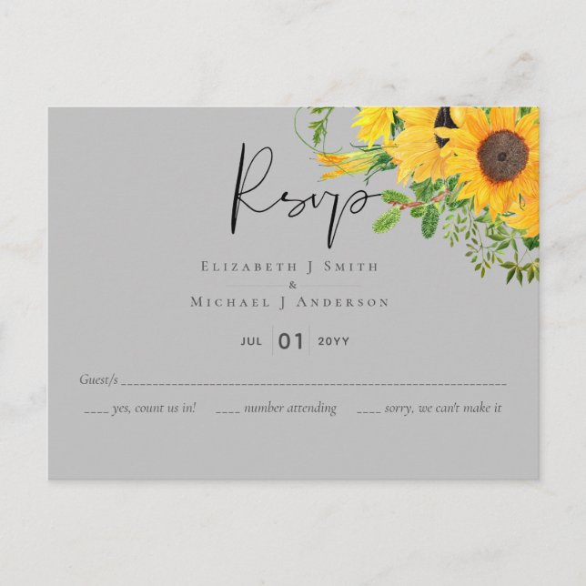 RSVP Sunflowers Yellow Grey with Menu Options Postcard (Front)