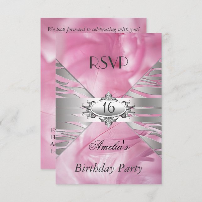 RSVP Sweet 16 Pink Invitation (Front/Back)