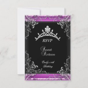RSVP Sweet Sixteen 16 Birthday Party Pink Black Card