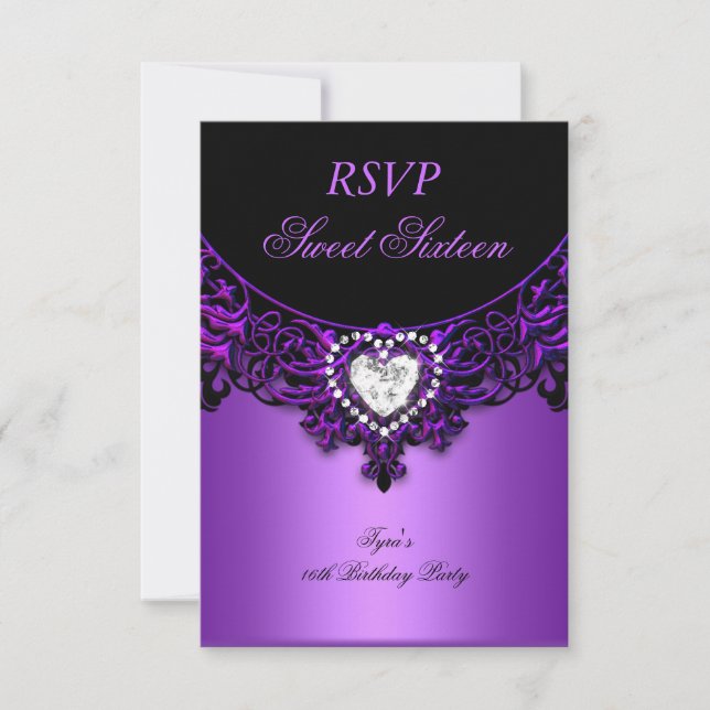RSVP Sweet sixteen 16 fête d'anniversaire violet n (Devant)