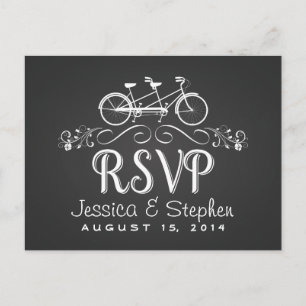 RSVP Tandem Bicycle for Two Chalkboard Reply Invitation Postcard