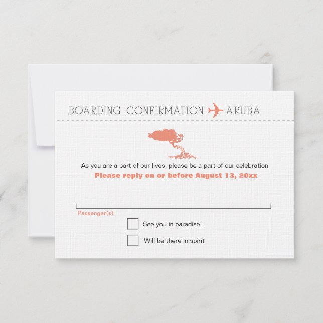 RSVP to Aruba Boarding Pass Card (Front)