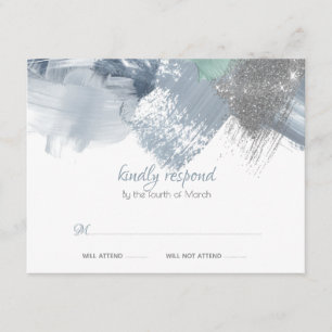 RSVP Trendy Brushstrokes Dusty Blue Pewter Enclosure Card