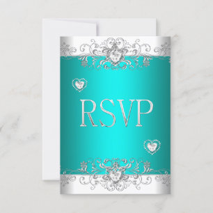 RSVP Turquoise Argent Coeurs Diamants Blancs