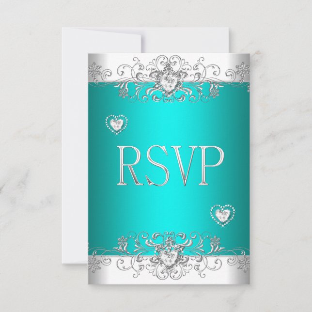 RSVP Turquoise Argent Diamant Cœurs (Devant)