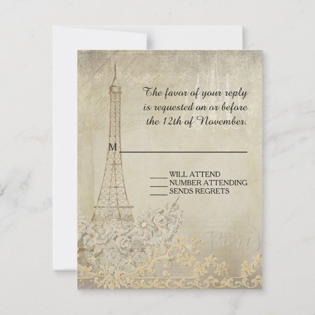 RSVP Vintage Paris Parisian Stylish Wedding Card (Back)