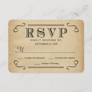 RSVP Vintage Typography Rustic Wedding Reply Card