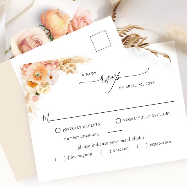 RSVP w/without Meals, Peach and Cream Postcard (Creator Uploaded)