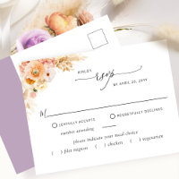 RSVP w/without Meals, Peach and Lavender Postcard