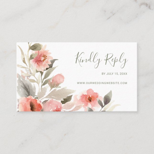 RSVP Watercolor Blush Rose Wreath Wedding Website Appointment Card (Front)