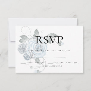 RSVP Watercolor Dusty Blue Floral Wedding SIlver
