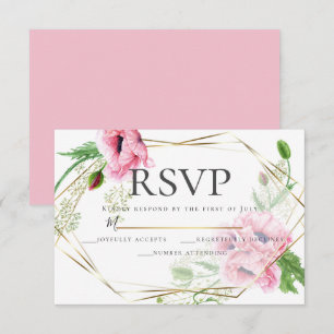 RSVP   Watercolor Pink Poppies and Foliage Invitation
