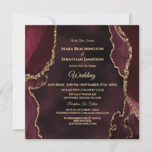 *~* RSVP Website AGATE MERLOT Gold AR13 Wedding Invitation