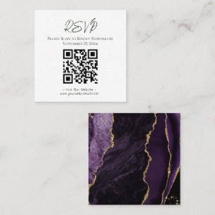 RSVP Website Purple Agate Gold Glitter Wedding  Square Business Card