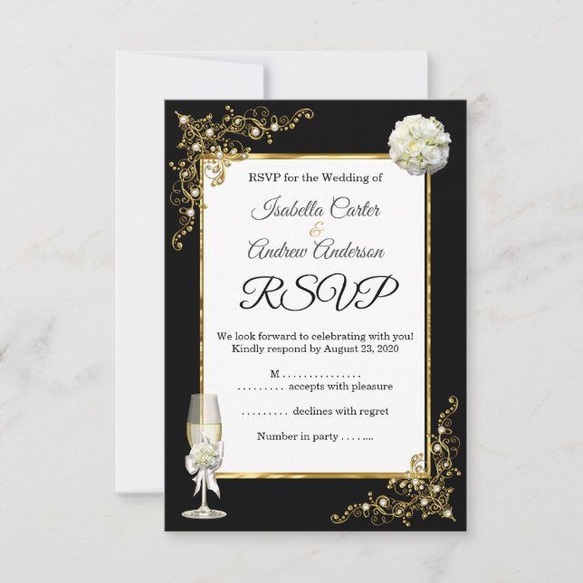 RSVP Wedding Black Champagne Gold Pearl (Front)