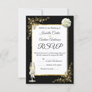 RSVP Wedding Black Champagne Gold Pearl Card