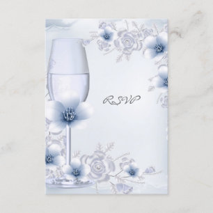 RSVP Wedding Blossoms Rose Floral Blue Silver Card