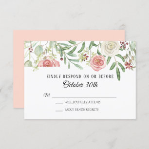RSVP Wedding Blush Ivory Rose Foliage Leaf Leaves Invitation
