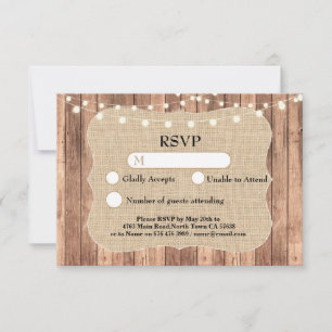 RSVP Wedding Burlap Wood Light Cards Invites