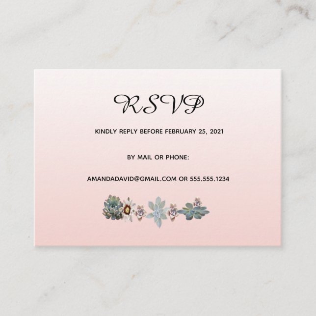 RSVP wedding card succulent floral blush rose gold (Front)