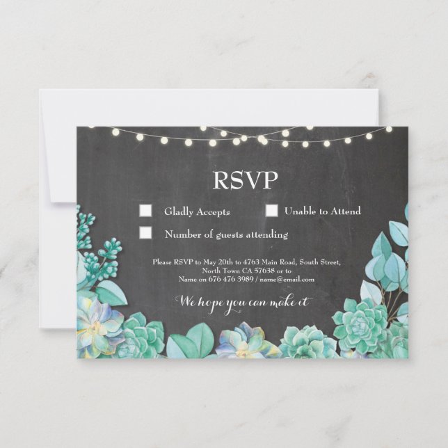 RSVP Wedding Chalk Mint Succulents Cards Invites (Front)