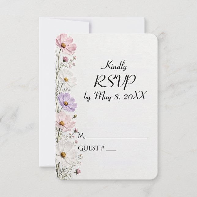 RSVP Wedding Cosmos Floral Border Card (Front)