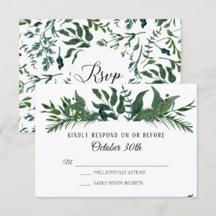 RSVP Wedding Emerald Forest Foliage Leaf Leaves Invitation