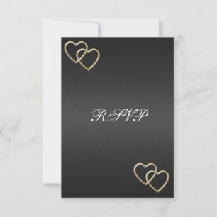 RSVP Wedding Engagement Black Gold Hearts Card