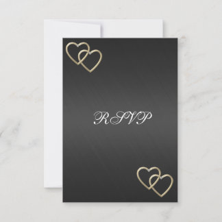 RSVP Wedding Engagement Black Gold Hearts Card