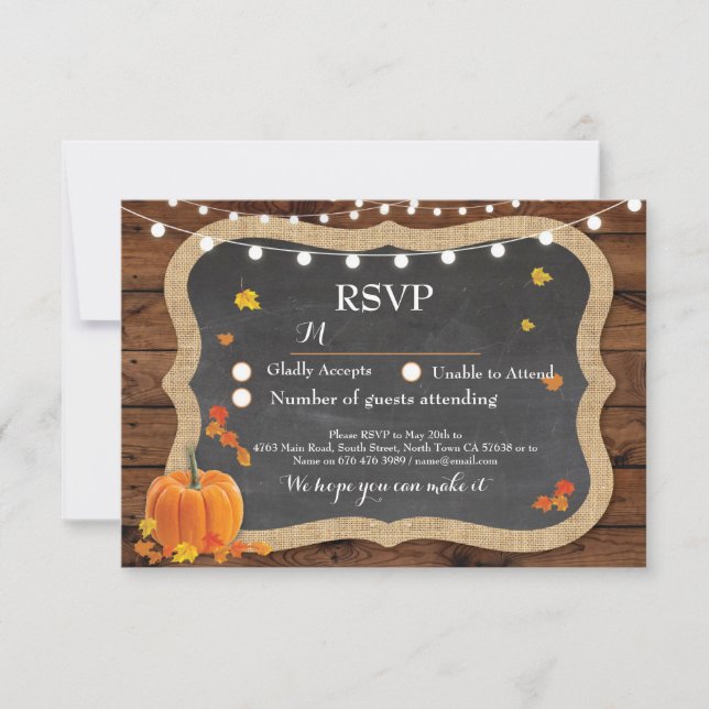 RSVP Wedding Fall Wood Response Cards Pumpkin (Front)