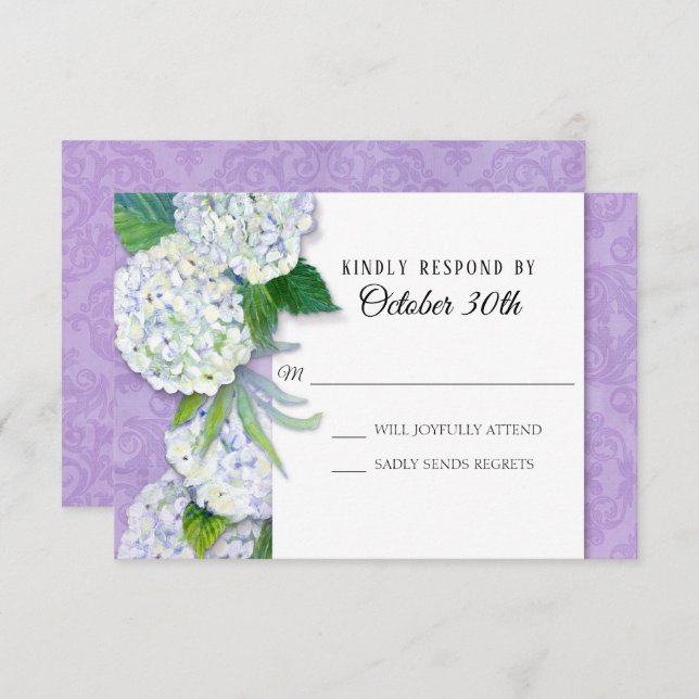 RSVP Wedding Floral Hydrangea Lavender Damask Art Invitation (Front/Back)