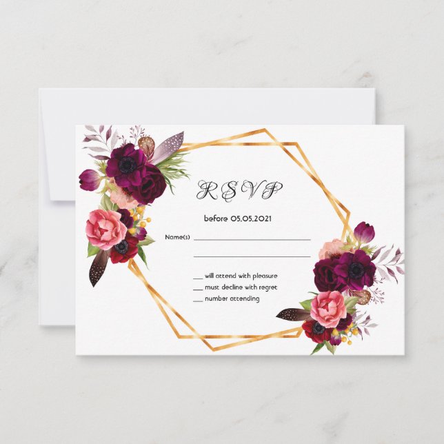 RSVP wedding flowers burgundy rose gold white (Front)