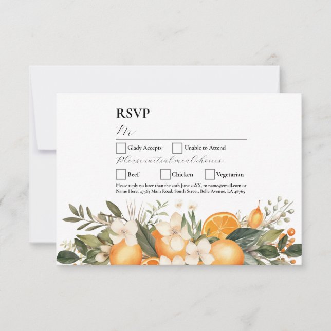 RSVP Wedding Flowers Oranges Fruit Florals Invitation (Front)