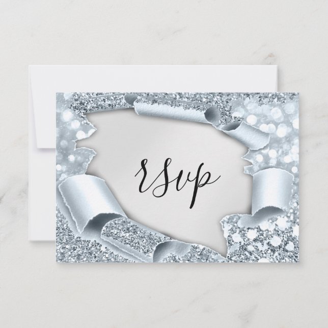 RSVP Wedding Glitter Bridal Grey Silver Blue (Back)