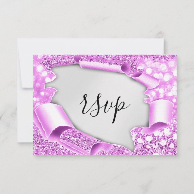 RSVP Wedding Glitter Bridal Grey Silver Pink Card (Back)