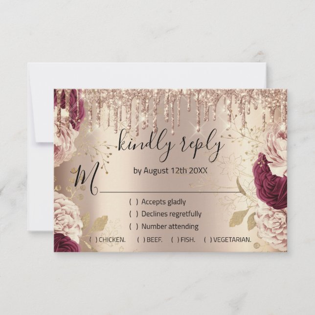 RSVP Wedding Glitter Bridal Rose Gold Wreath Drips (Front)