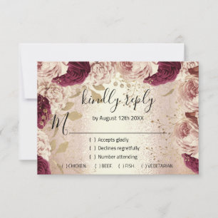 RSVP Wedding Glitter Bridal Rose Gold Wreath Flora Card