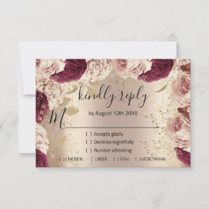 RSVP Wedding Glitter Bridal Rose Gold Wreath Pink Card