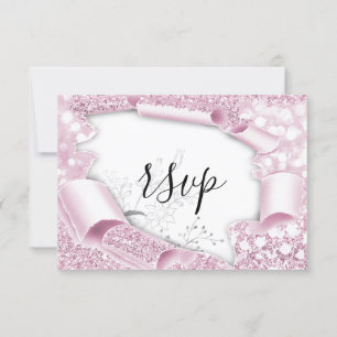 RSVP Wedding Glitter Bridal White Pink Florals