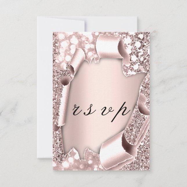 RSVP Wedding Glitter Frame 3D Rose Blush  Card (Back)