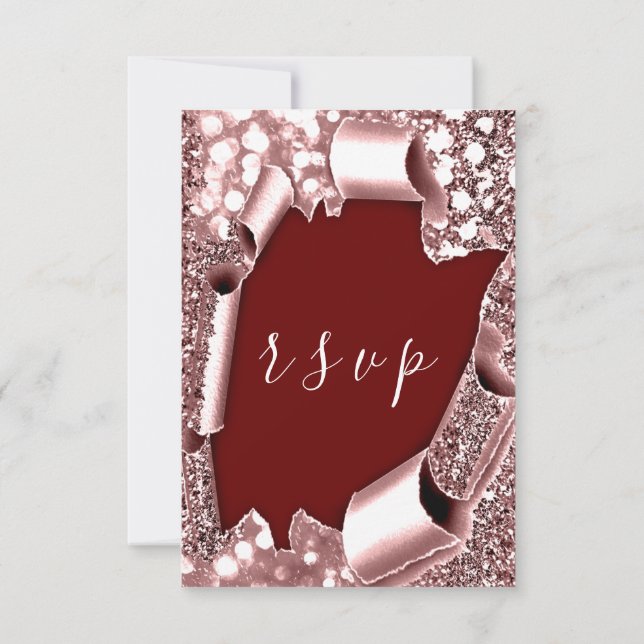 RSVP Wedding Glitter Teal Frame Rose Burgundy (Back)
