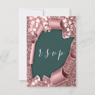 RSVP Wedding Glitter Teal Frame Rose Card