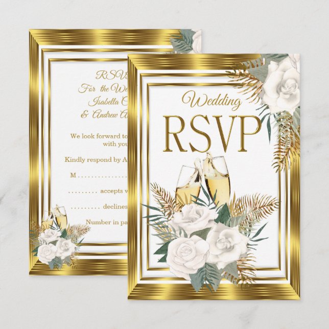 RSVP Wedding Golden White Rose Champagne Gold (Front/Back)