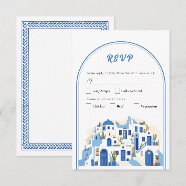 RSVP Wedding Greek Santorini Greece Blue Invitation (Front/Back)