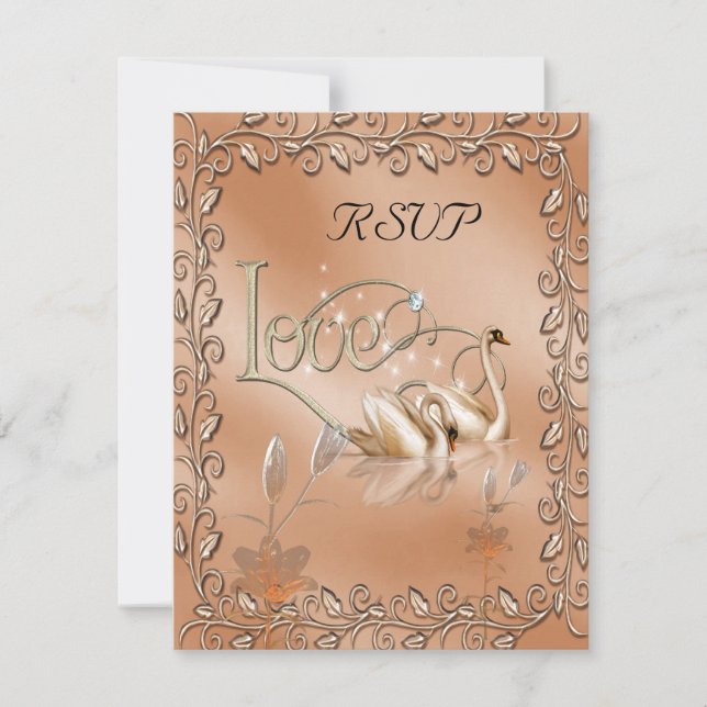 Rsvp Wedding Love Swans Floral Card (Front)