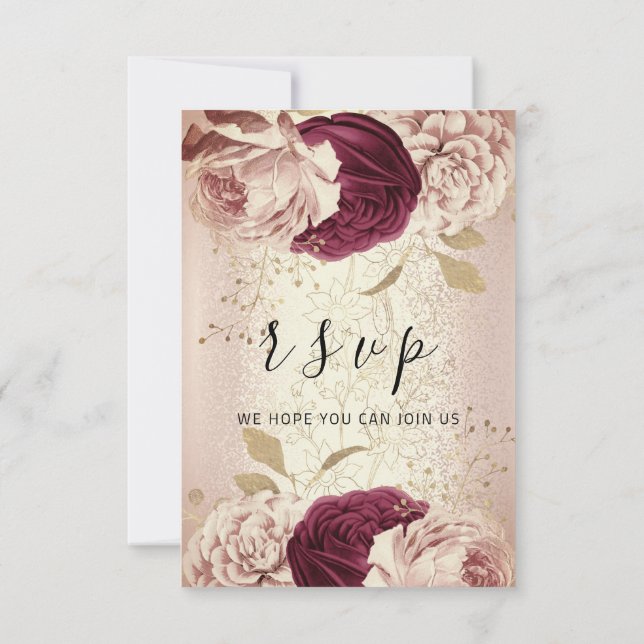 RSVP  Wedding Marsala Florals Roses PinkGlam (Back)