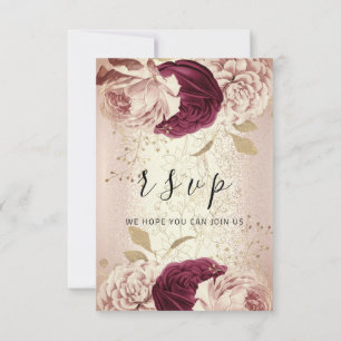 RSVP Wedding Marsala Florals Roses PinkGlam Card