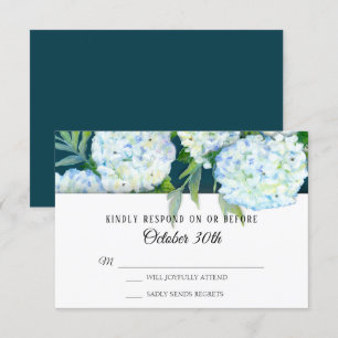RSVP Wedding Painted White Hydrangeas Peacock Blue Invitation