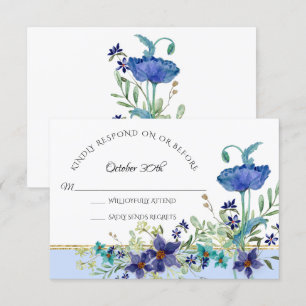 RSVP Wedding Pale Blue Poppy Watercolor Floral Invitation